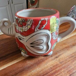 royal hand painted figural elephant large coffee mug red floral